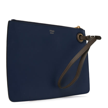 Fendi X FILA Vitello Century Mania Bi-Color FF 1974 Embossed Small Flat Clutch Nebula Blueberry Multicolor 3 of 8