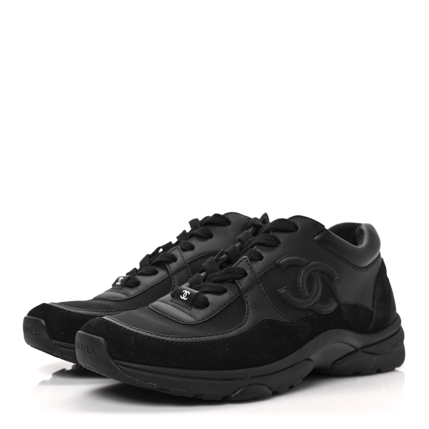 Chanel Fabric Calfskin Suede CC Sneakers 36.5 Black 3 of 6