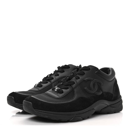 Chanel Fabric Calfskin Suede CC Sneakers 36.5 Black 3 of 6