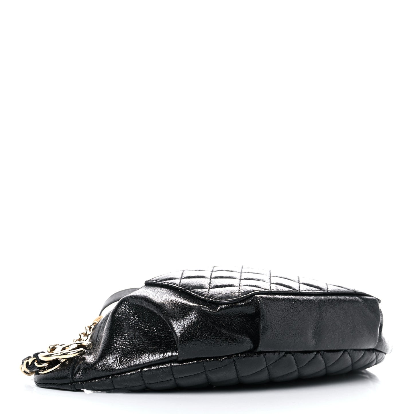 Crumpled Glazed Lambskin Quilted Waist Bag Fanny Pack Black