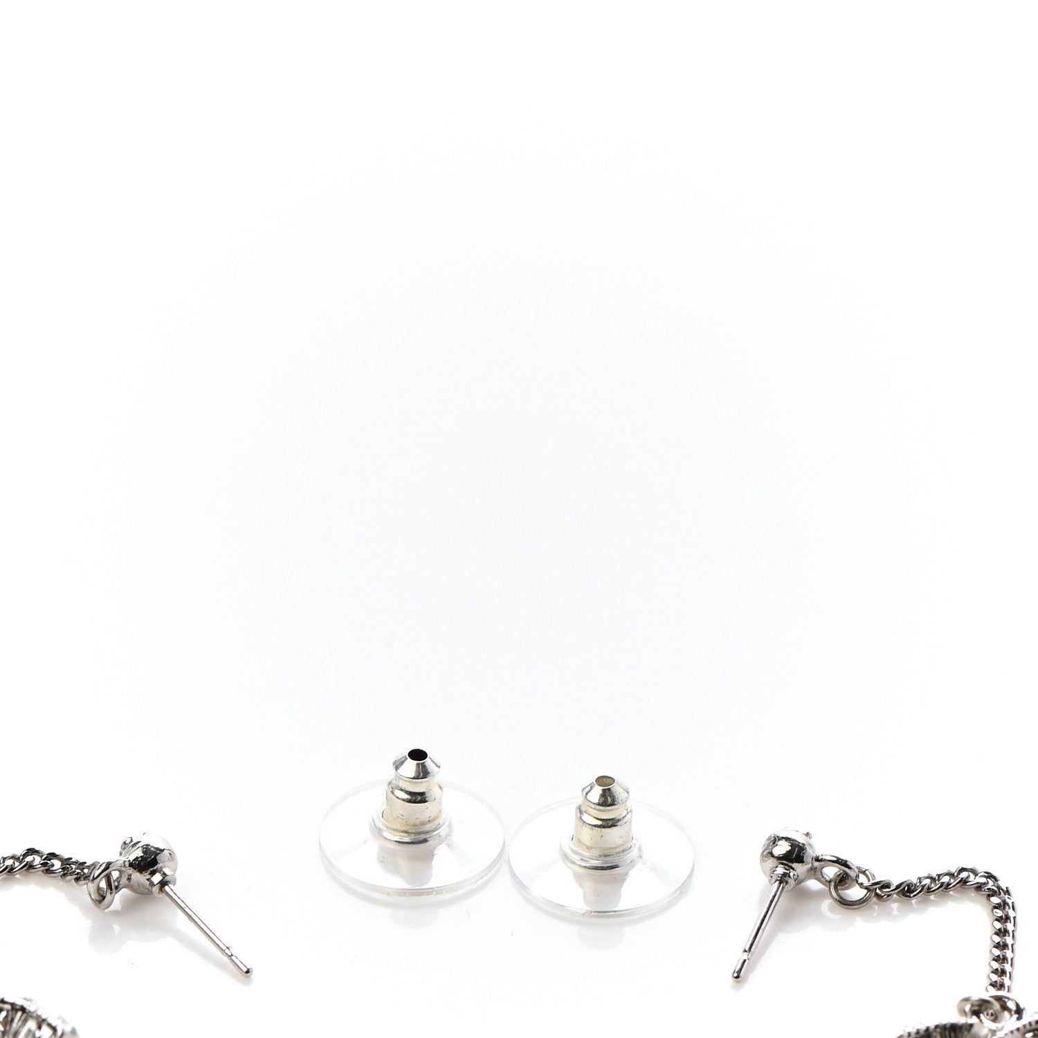Chanel Baguette Crystal CC Drop Earrings Silver 3 of 5