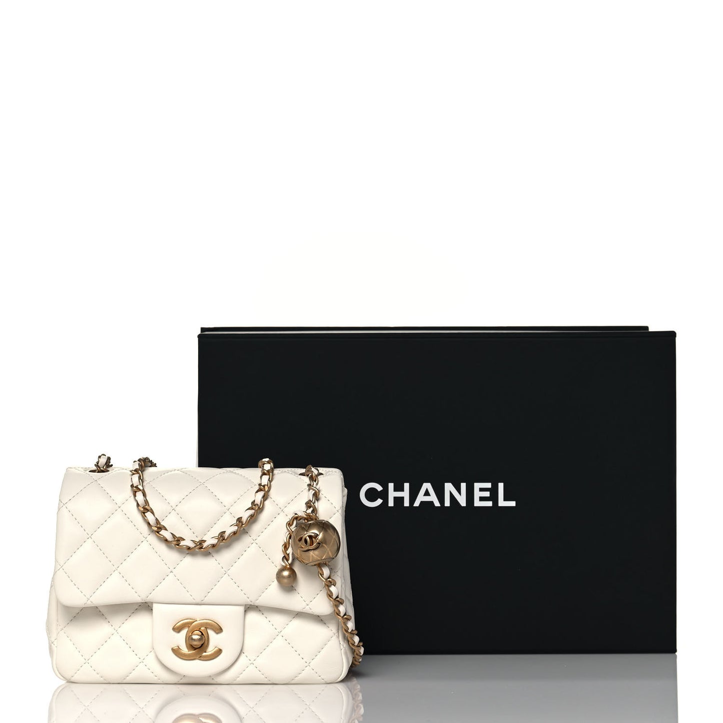Lambskin Quilted Mini Pearl Crush Flap White