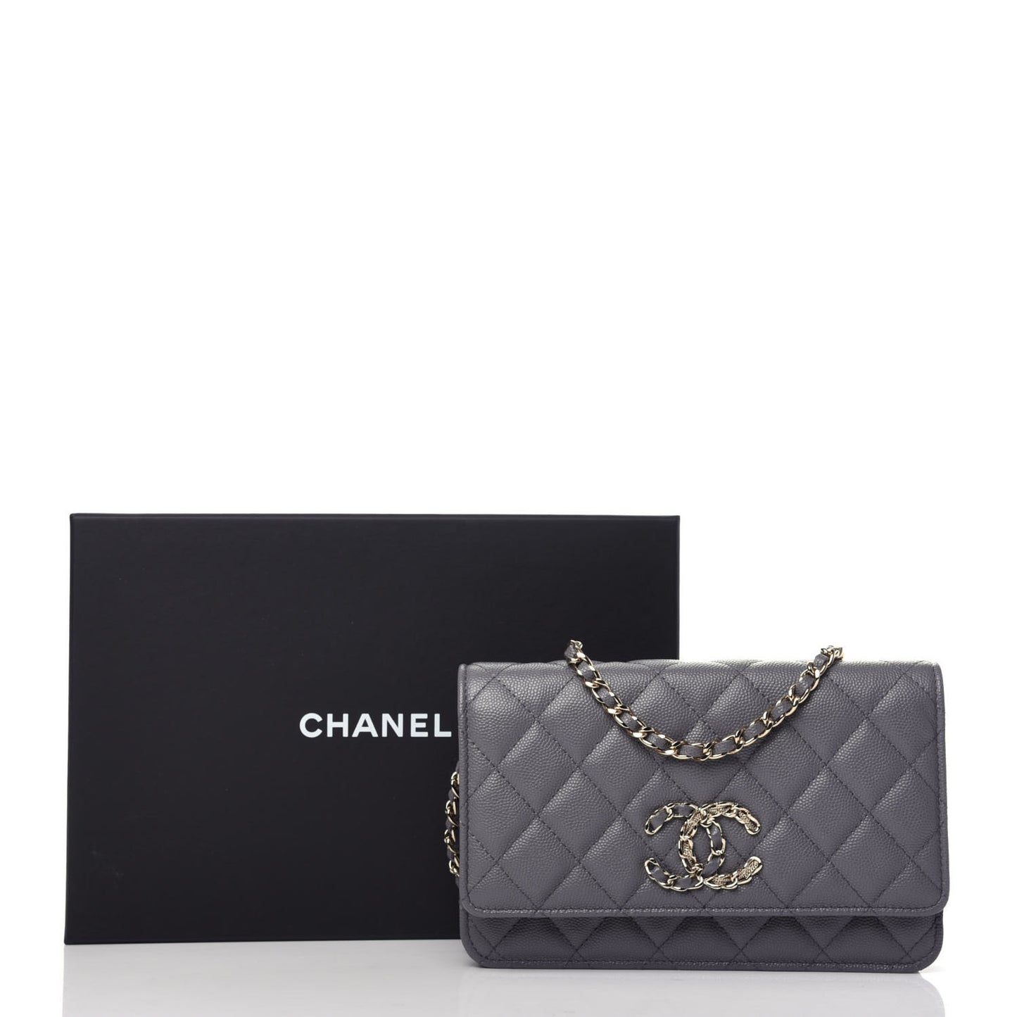Caviar Quilted French New Wave Chain CC Wallet On Chain WOC Grey