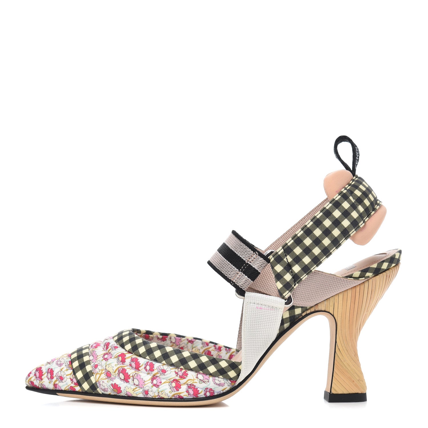 Fendi Cotton Printed Colibri Slingback Mid-Heel Pumps 36 Rosa Multi Black Crema 1 of 8