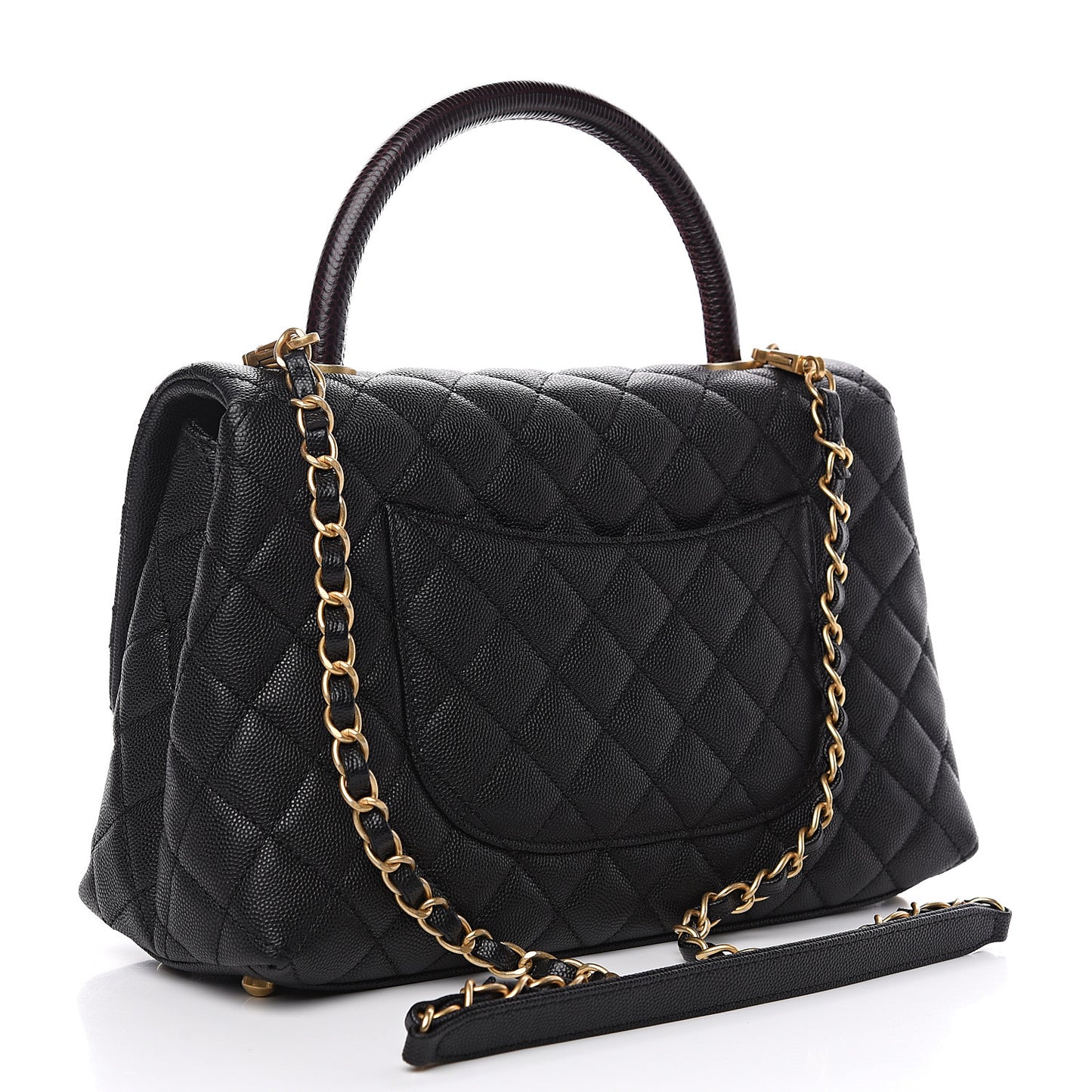 Caviar Lizard Embossed Quilted Small Coco Handle Flap Black