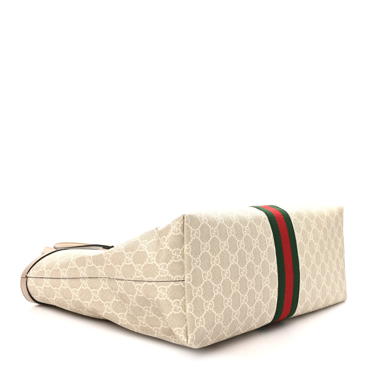 GG Supreme Monogram Textured Dollar Calfskin Web Large Ophidia Shopping Tote Beige Mystic White Oatmeal