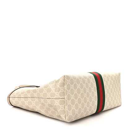 Gucci GG Supreme Monogram Textured Dollar Calfskin Web Large Ophidia Shopping Tote Beige Mystic White Oatmeal 4 of 10