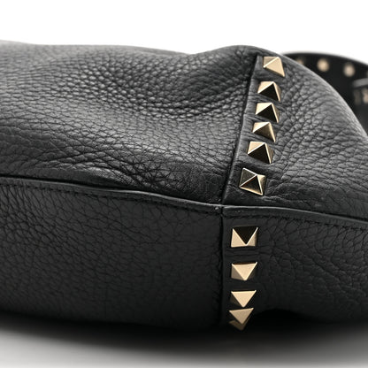 Valentino Garavani Grained Calfskin Large Rockstud Hobo Black 8 of 9