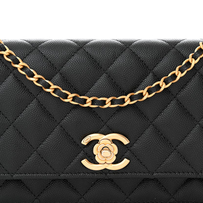 Chanel Caviar Quilted Camellia Wallet On Chain WOC Black 9 of 12