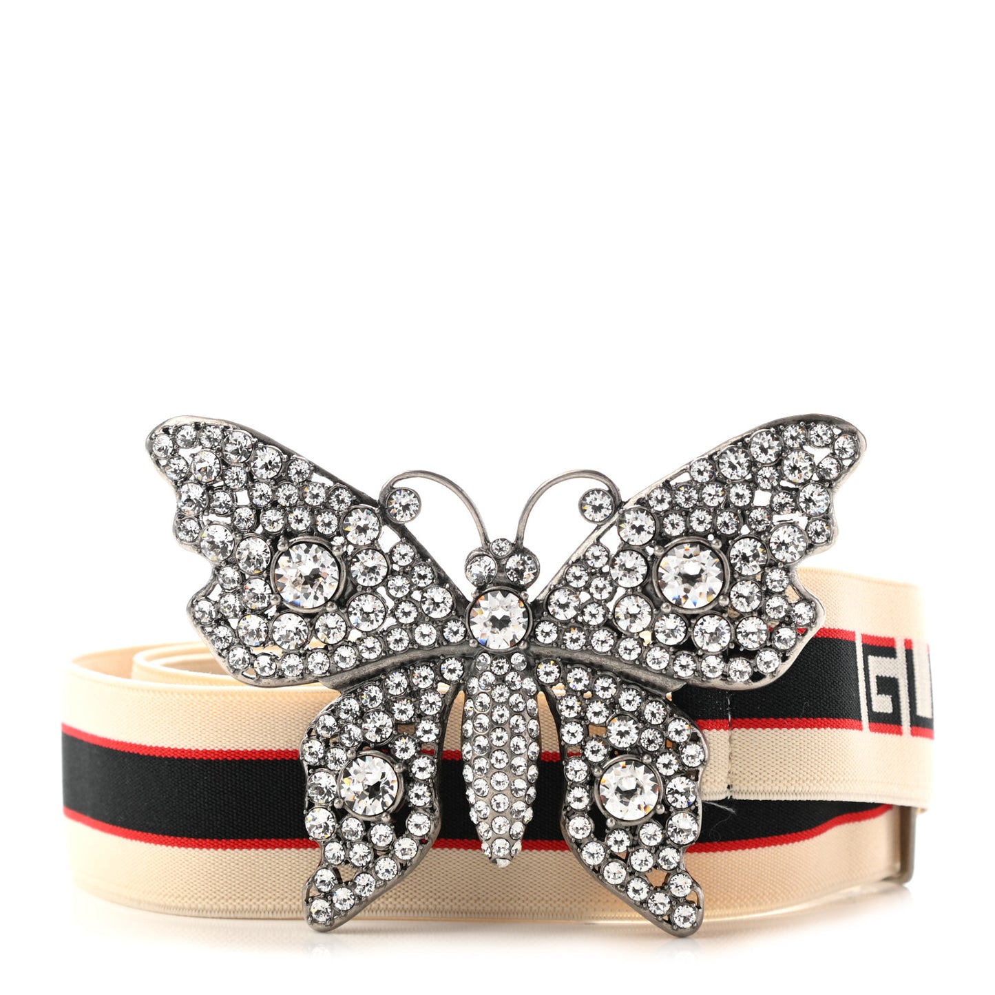 Jacquard Crystal Stripe Butterfly Belt 100 40 White
