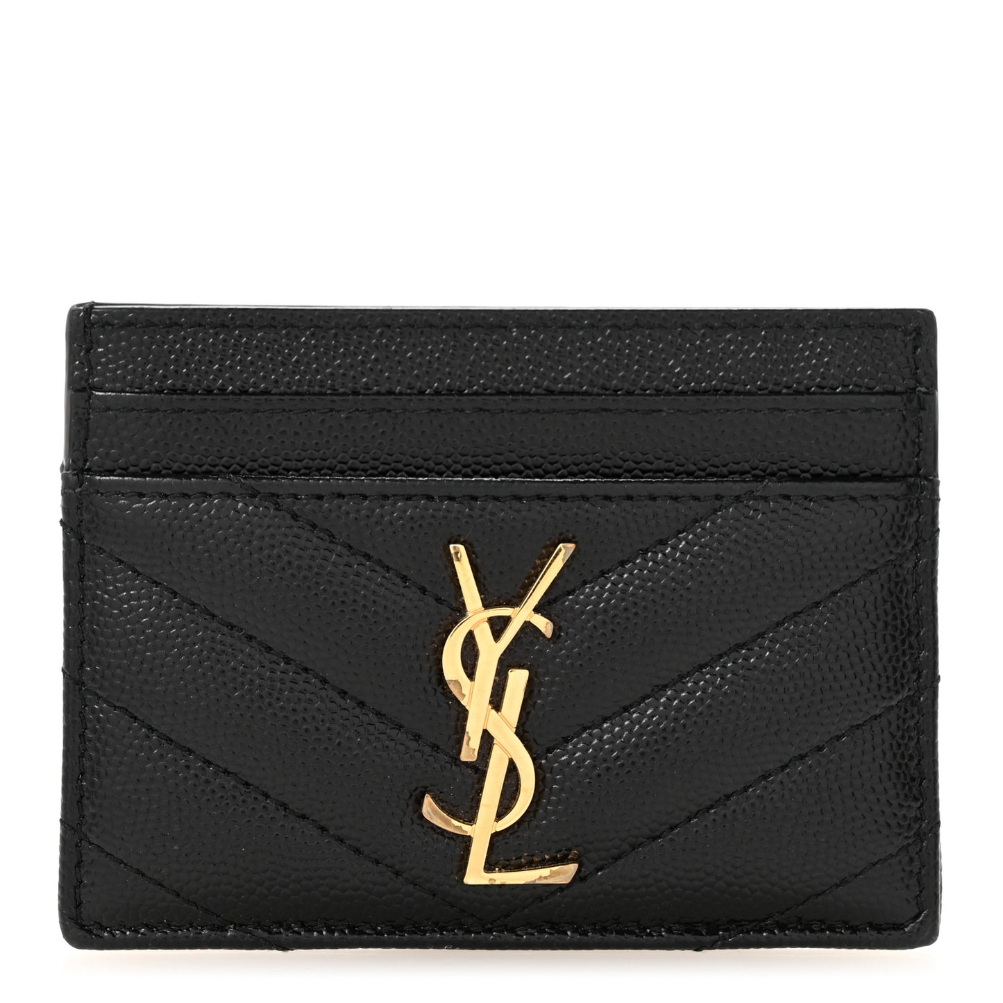 Grain De Poudre Matelasse Chevron Monogram Credit Card Case Black