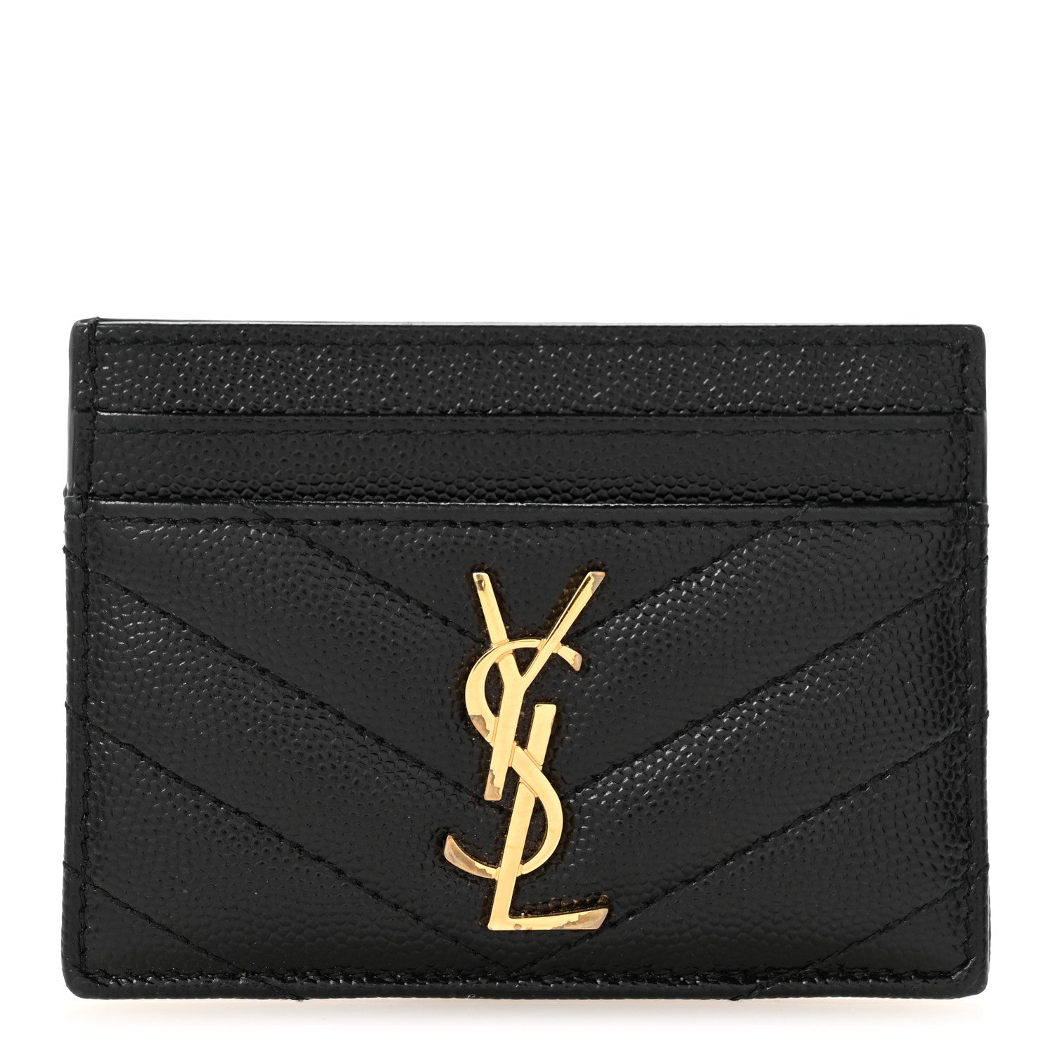 Saint Laurent Grain De Poudre Matelasse Chevron Monogram Credit Card Case Black 1 of 8