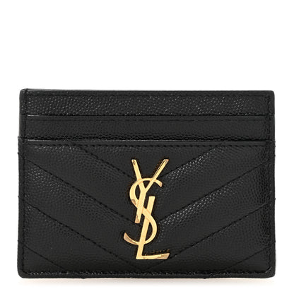 Saint Laurent Grain De Poudre Matelasse Chevron Monogram Credit Card Case Black 1 of 8