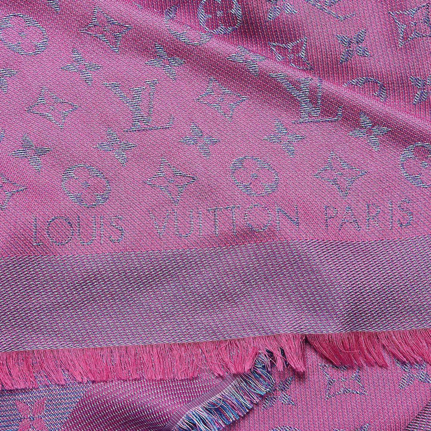 Wool Silk Monogram Rainbow Shawl Rose Corail