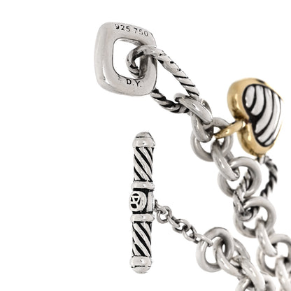 David Yurman Sterling Silver 18k Yellow Gold Cable Heart Charm Bracelet 3 of 4