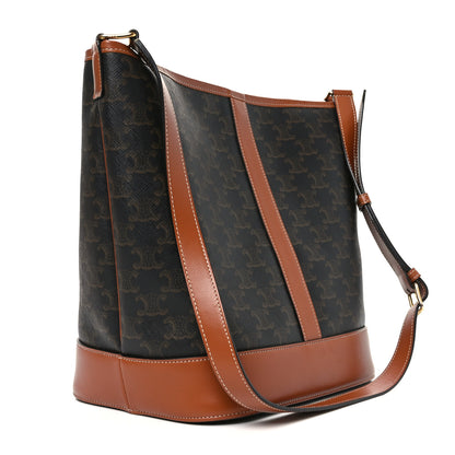 Celine Triomphe Canvas Calfskin Medium Bucket Bag Tan 2 of 9