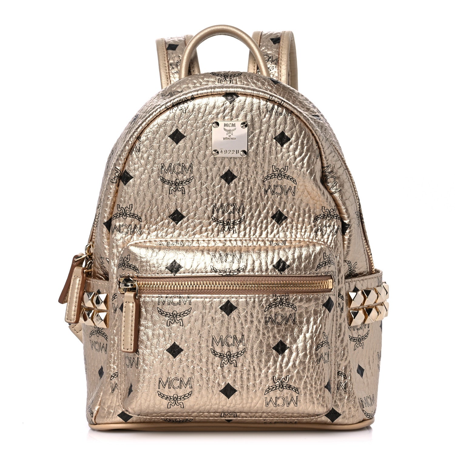 MCM Metallic Visetos Mini Side Stud Stark Backpack Gold 1 of 10