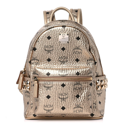 MCM Metallic Visetos Mini Side Stud Stark Backpack Gold 1 of 10