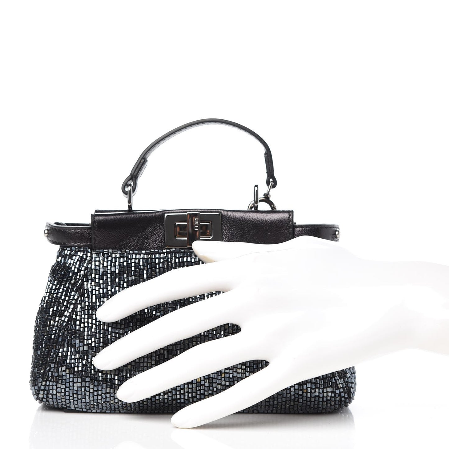 Laminated Goatskin Beaded Micro Peekaboo Iconic Satchel Canna di Fucile Black