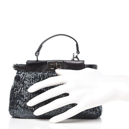 Fendi Laminated Goatskin Beaded Micro Peekaboo Iconic Satchel Canna di Fucile Black 2 of 10
