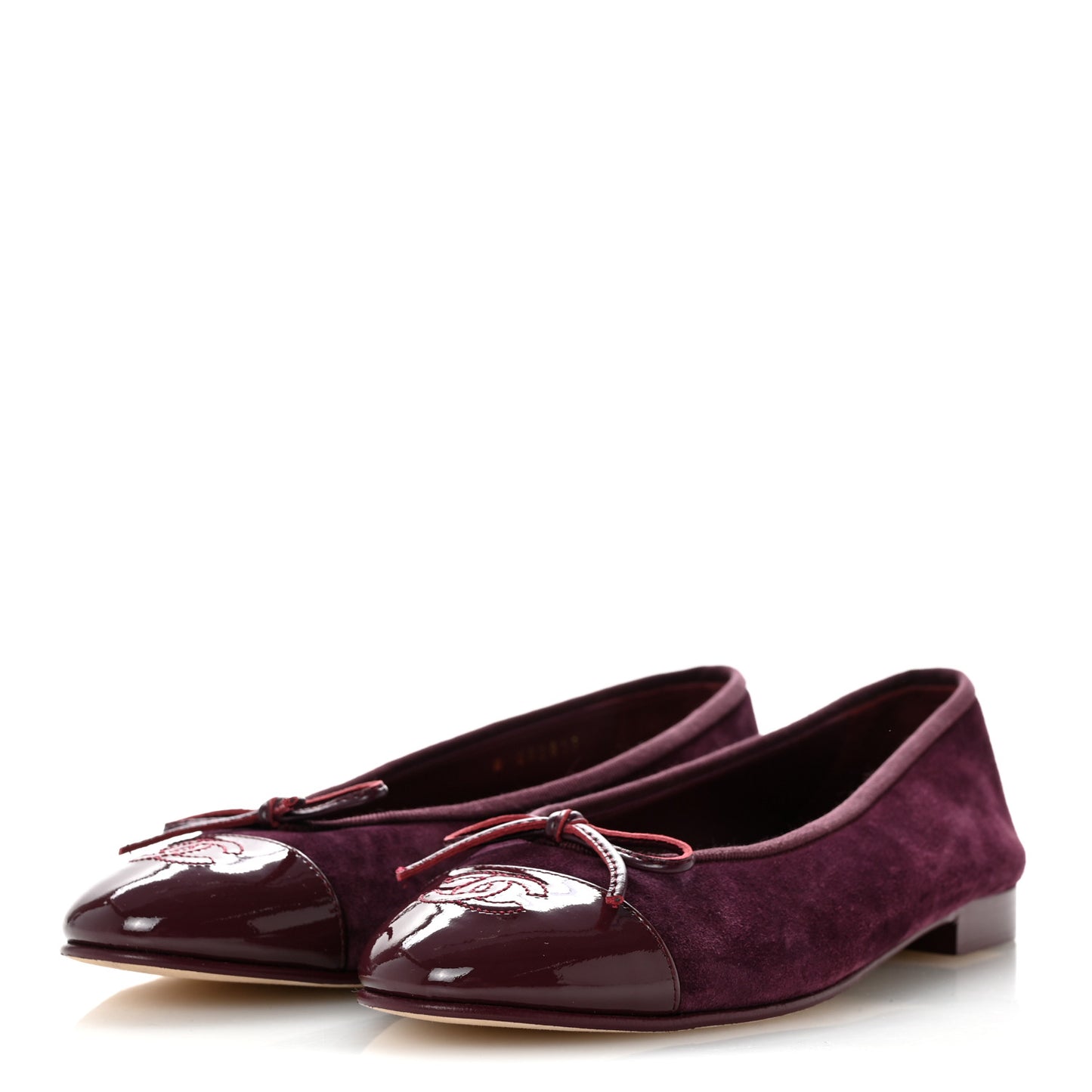 Suede Calfskin Patent Cap Toe CC Ballerina Flats 38.5 Burgundy