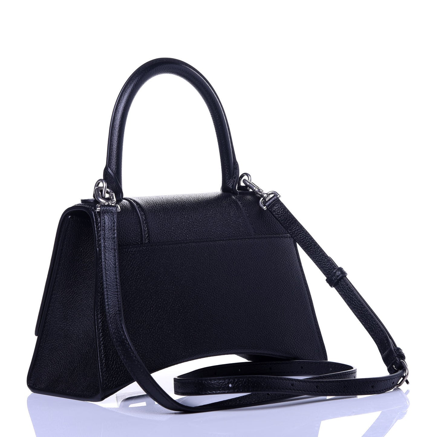 Grained Calfskin Small Hourglass Top Handle Bag Black