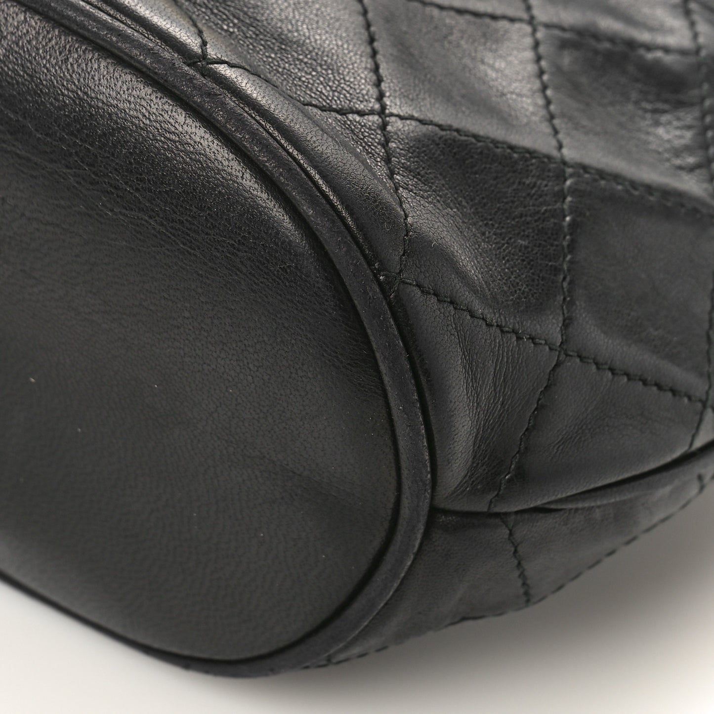 Lambskin Quilted Tassel Drawstring Black