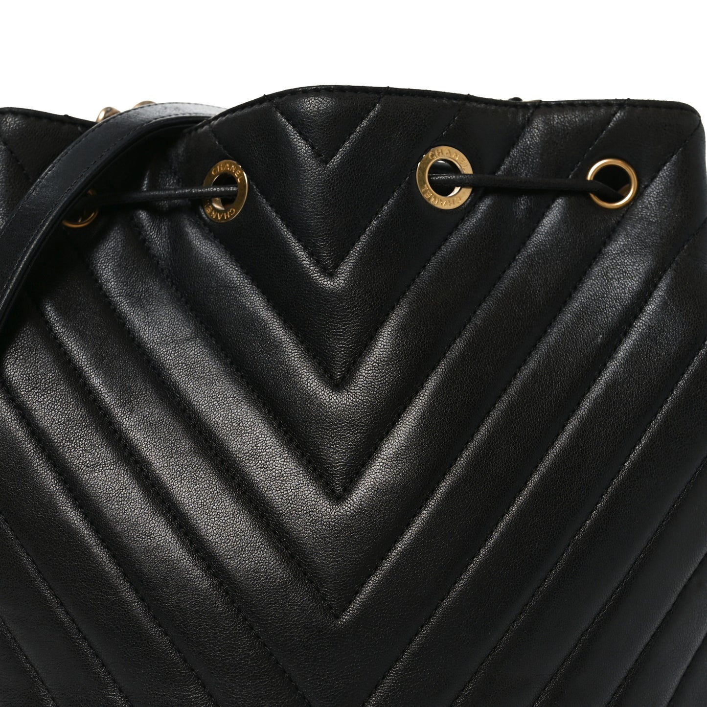 Sheepskin Chevron Quilted Drawstring Bag Black