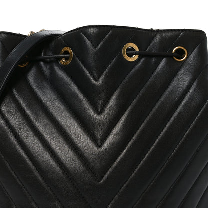 Chanel Sheepskin Chevron Quilted Drawstring Bag Black 8 of 10