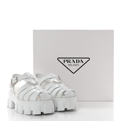 Prada Foam Rubber Metal Triangle Logo Monolith 55mm Cage Sandals 36 White 12 of 12