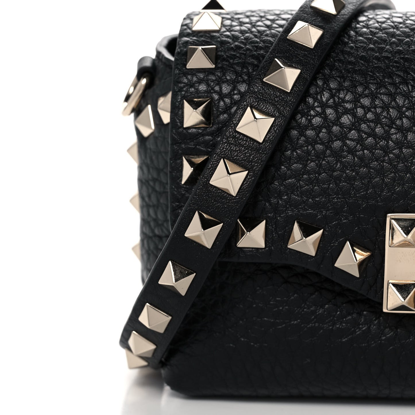 Pebbled Calfskin Mini Rockstud Crossbody Bag Black
