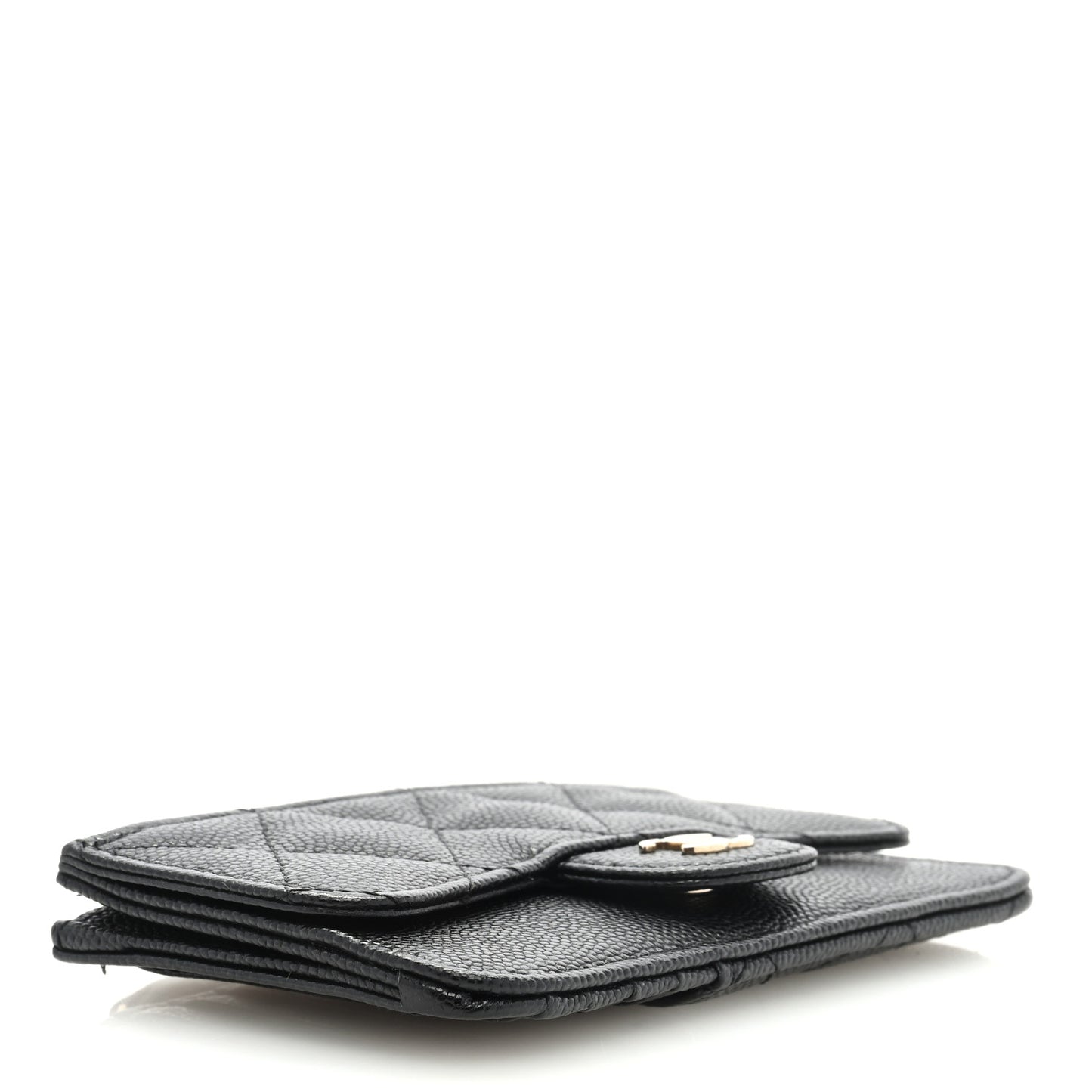 Caviar Quilted Flap Zip Card Holder Black