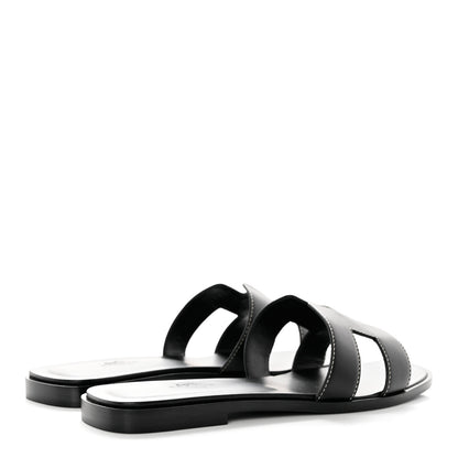 Hermes Box Calfskin Oran Sandals 38 Black 4 of 10