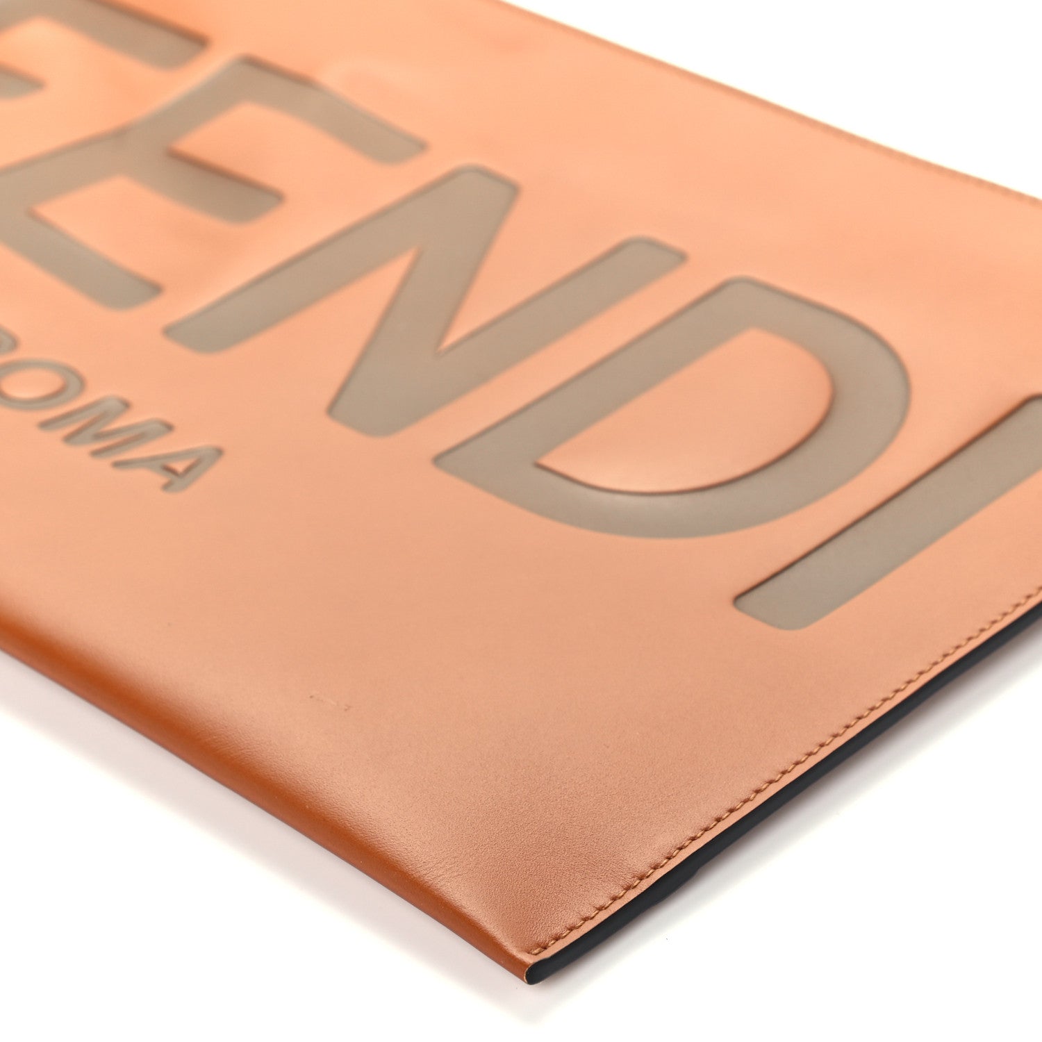 Fendi Vitello King Logo Embossed Large Flat Pouch Cuoio 10 of 10