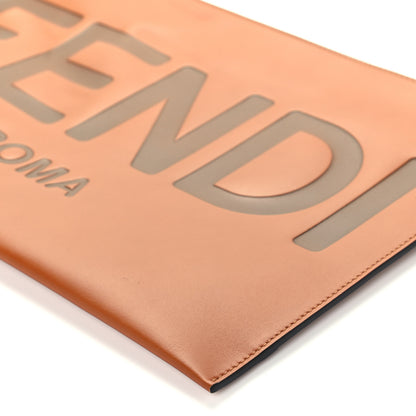 Fendi Vitello King Logo Embossed Large Flat Pouch Cuoio 10 of 10