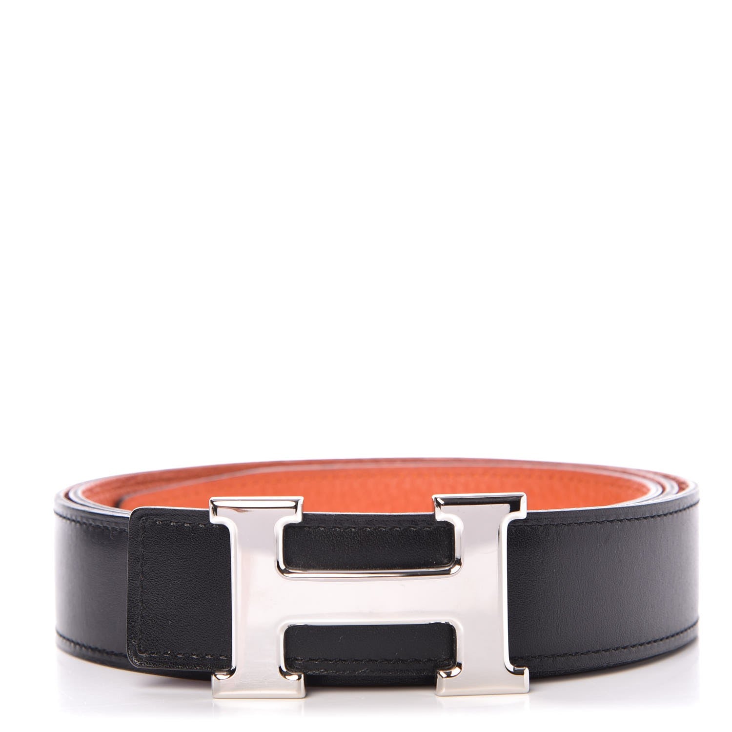 Hermes Box Togo 32mm H Belt 100 Black Orange 1 of 7