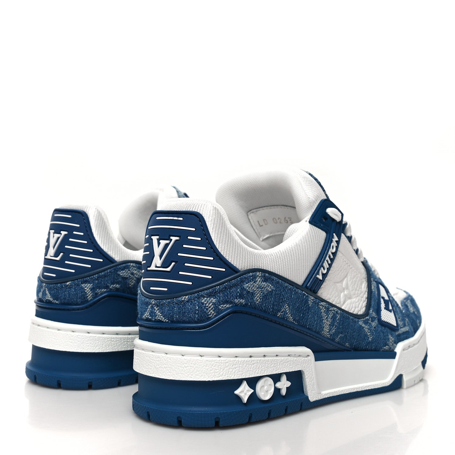 Louis Vuitton Calfskin Embossed Monogram Denim Womens LV Trainer Sneakers 36 Blue 4 of 8