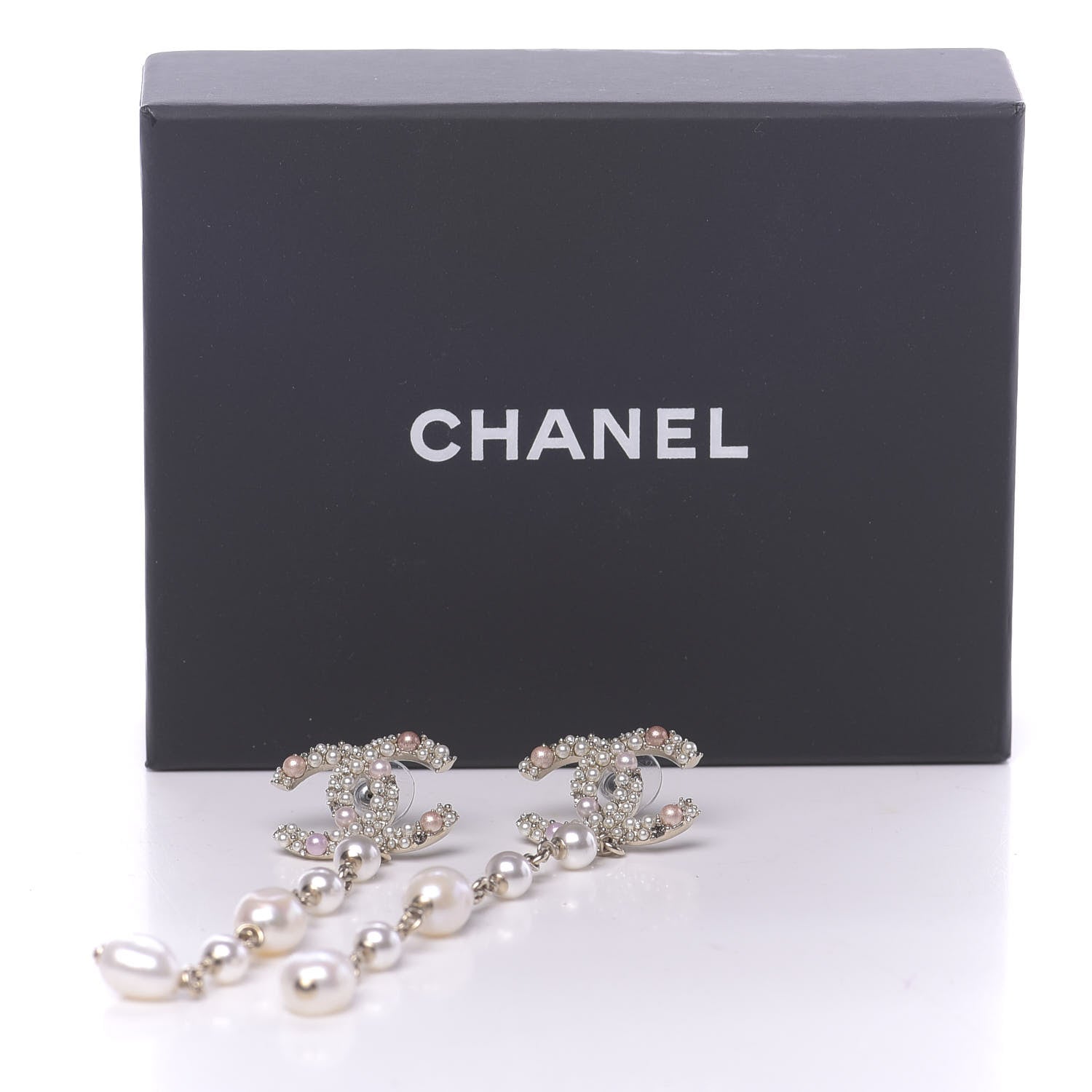 Chanel Pearl Crystal CC Charms Dangle Earrings Light Gold Pink 5 of 5