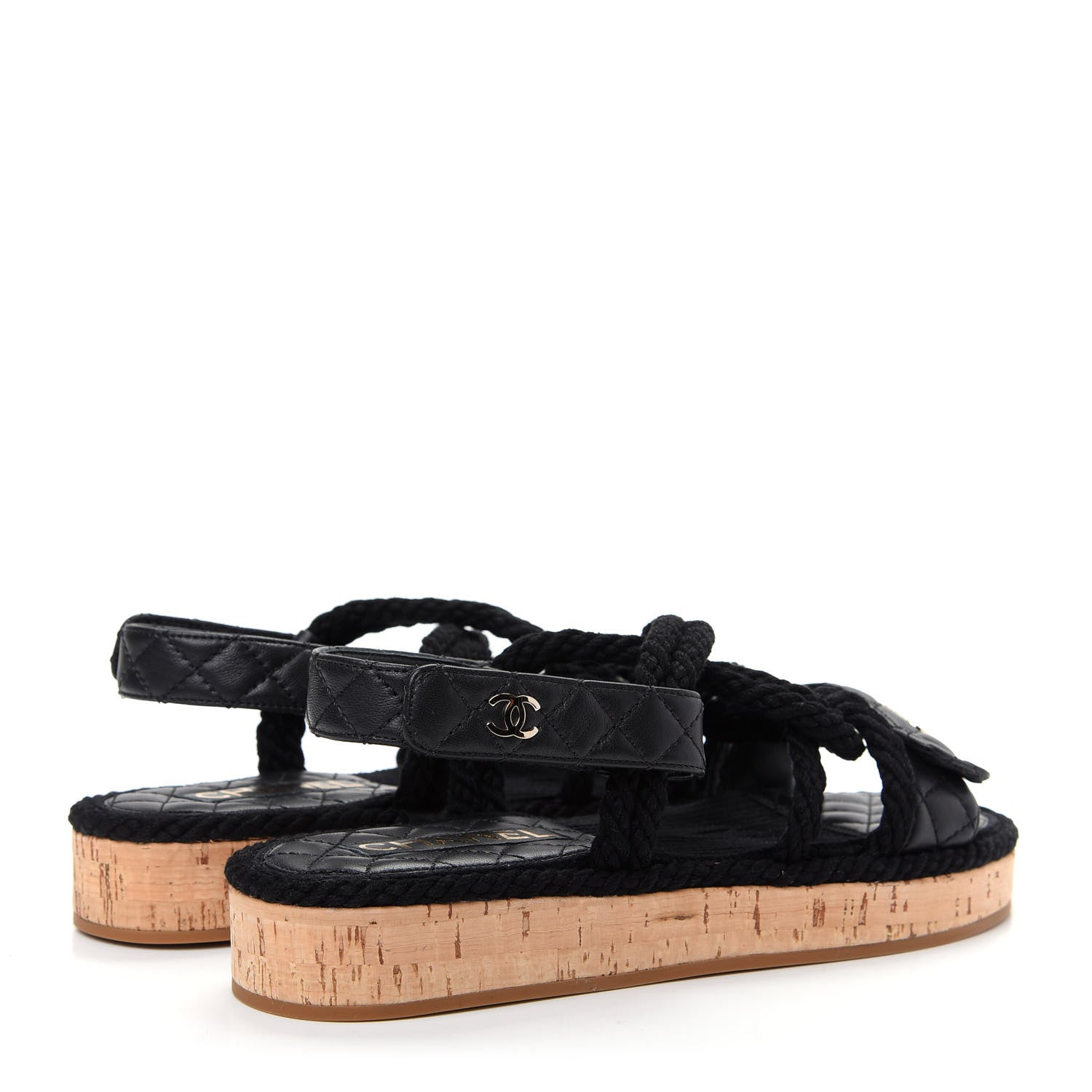 Chanel Cord Lambskin Quilted Logo Sandals 38 Black 4 of 11