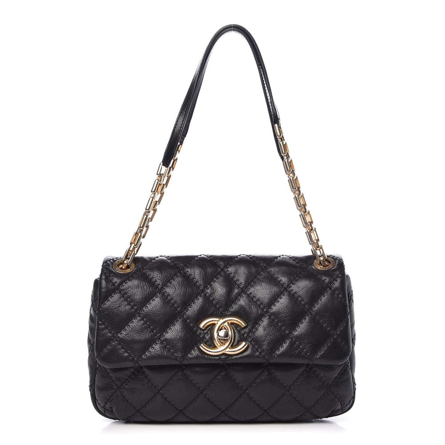 Calfskin Quilted Retro Chain Flap Black