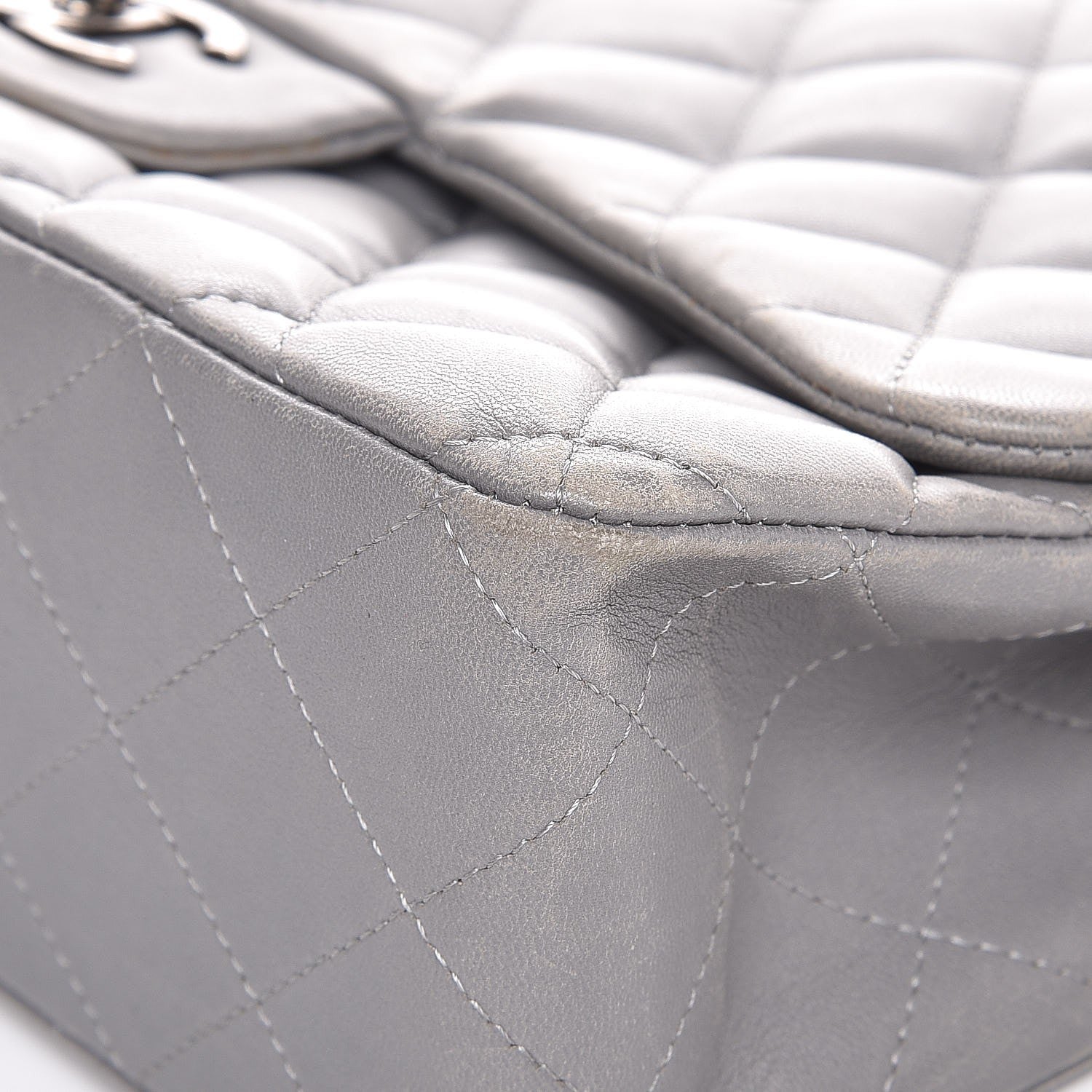 Chanel Lambskin Quilted Jumbo Single Flap Grey 12 of 14
