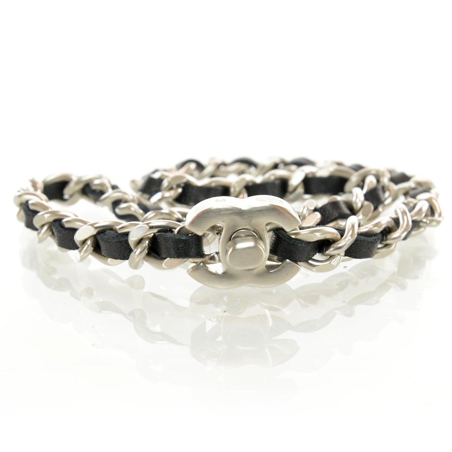 Leather CC Chain Bracelet Black