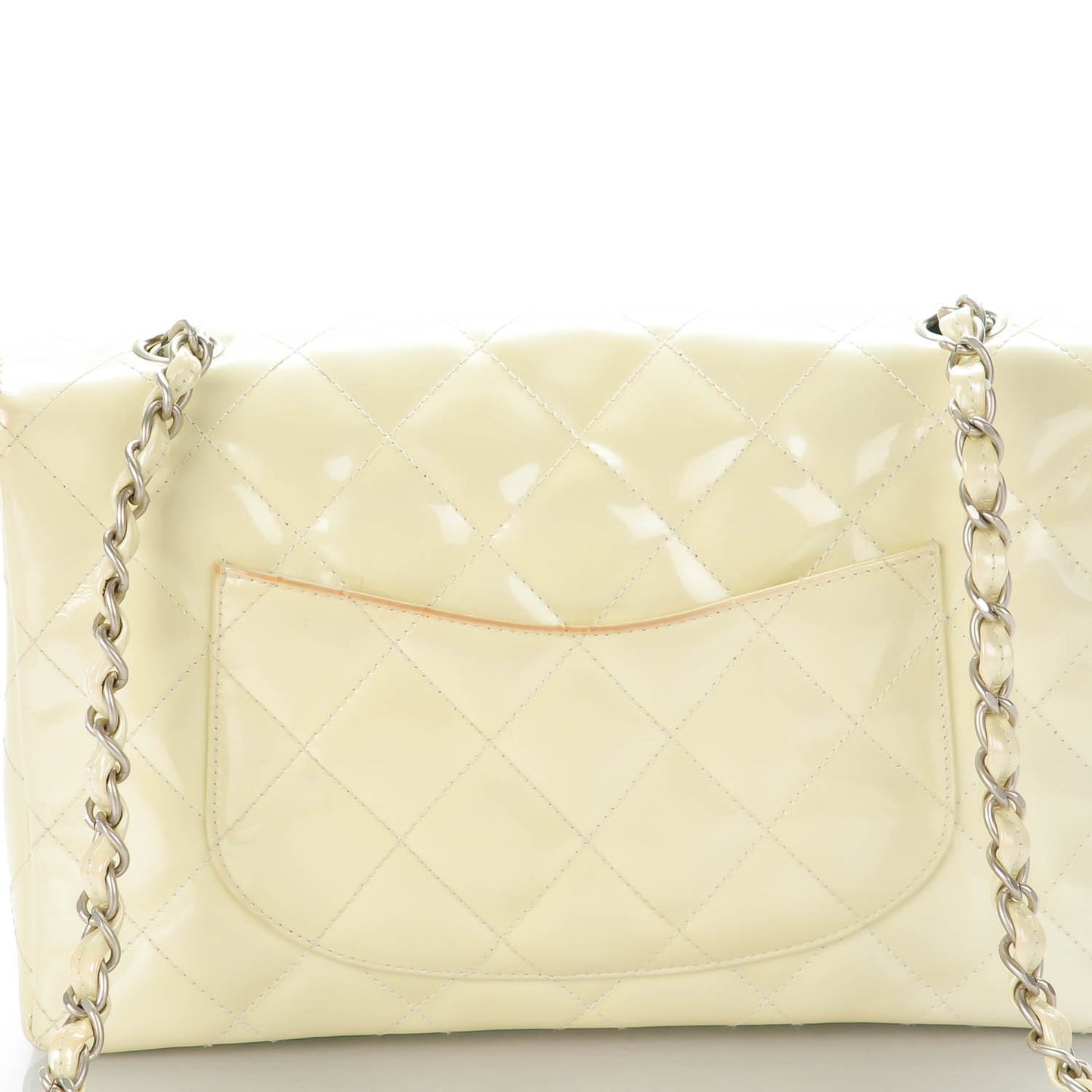 Patent Quilted Medium Single Flap Pearl