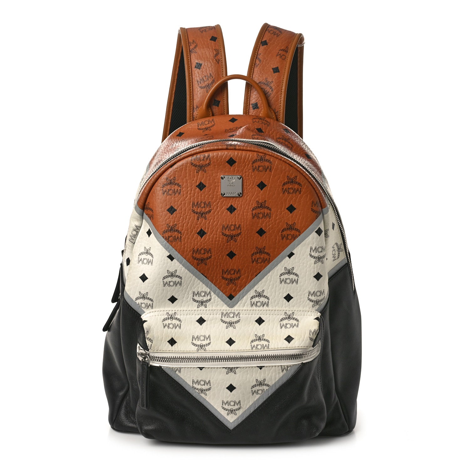 MCM Visetos Chevron Medium Colorblock Stark Backpack Cognac 1 of 11