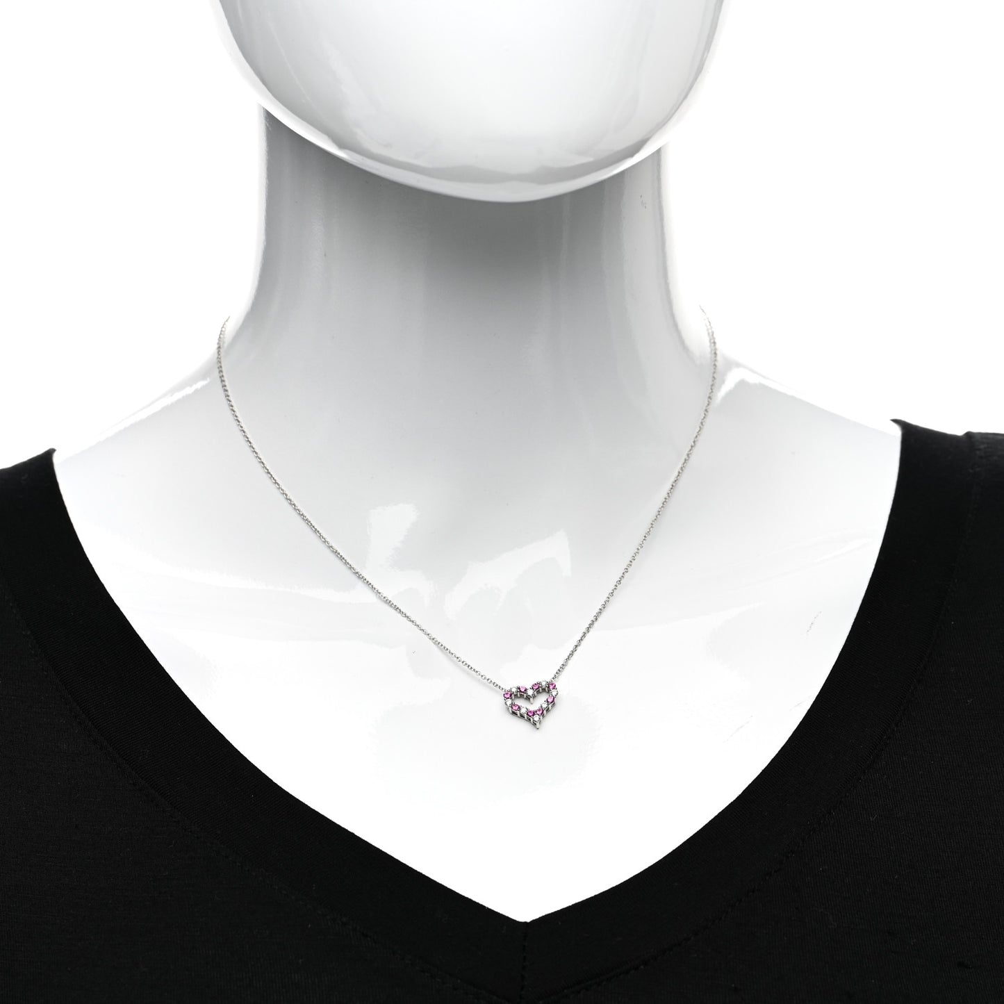 Platinum Diamond Pink Sapphire Mini Heart Pendant Necklace