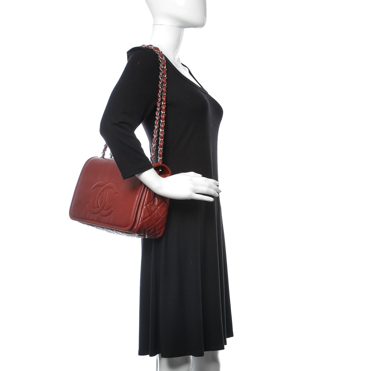 Caviar Large Timeless CC Flap Dark Red