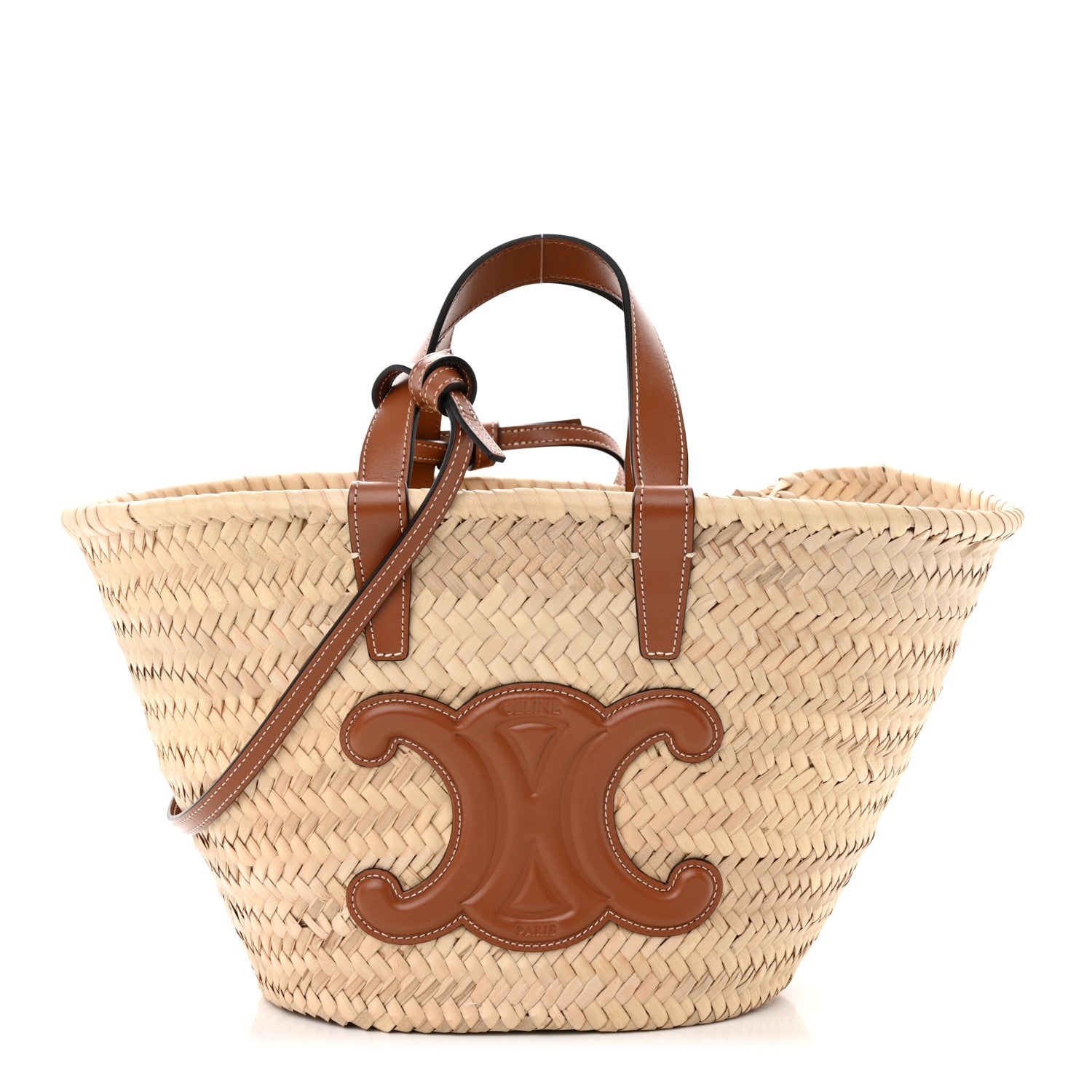 Celine Raffia Calfskin Triomphe Teen Panier Tan 1 of 9