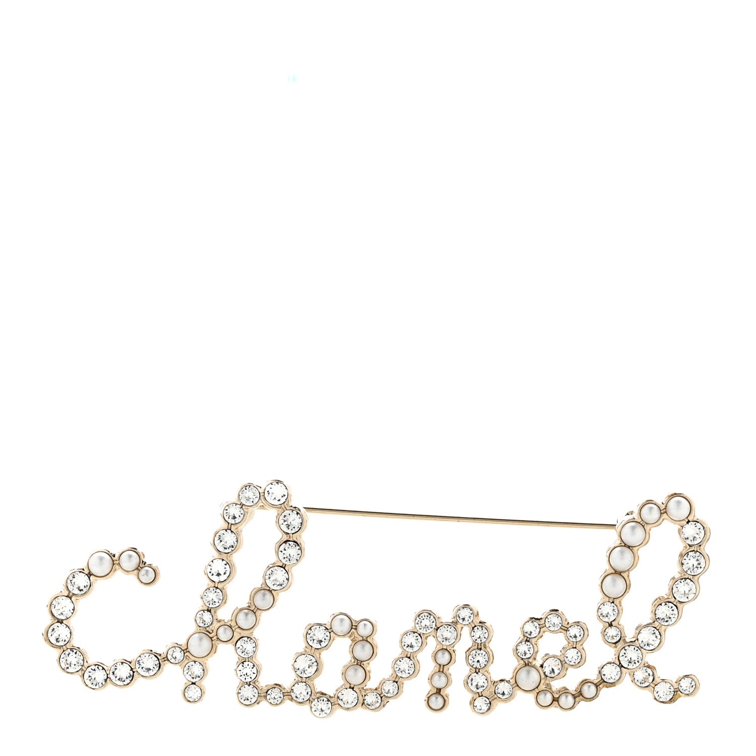 Chanel Metal Glass Swirling Pearls Brooch Pin Gold 1 of 4