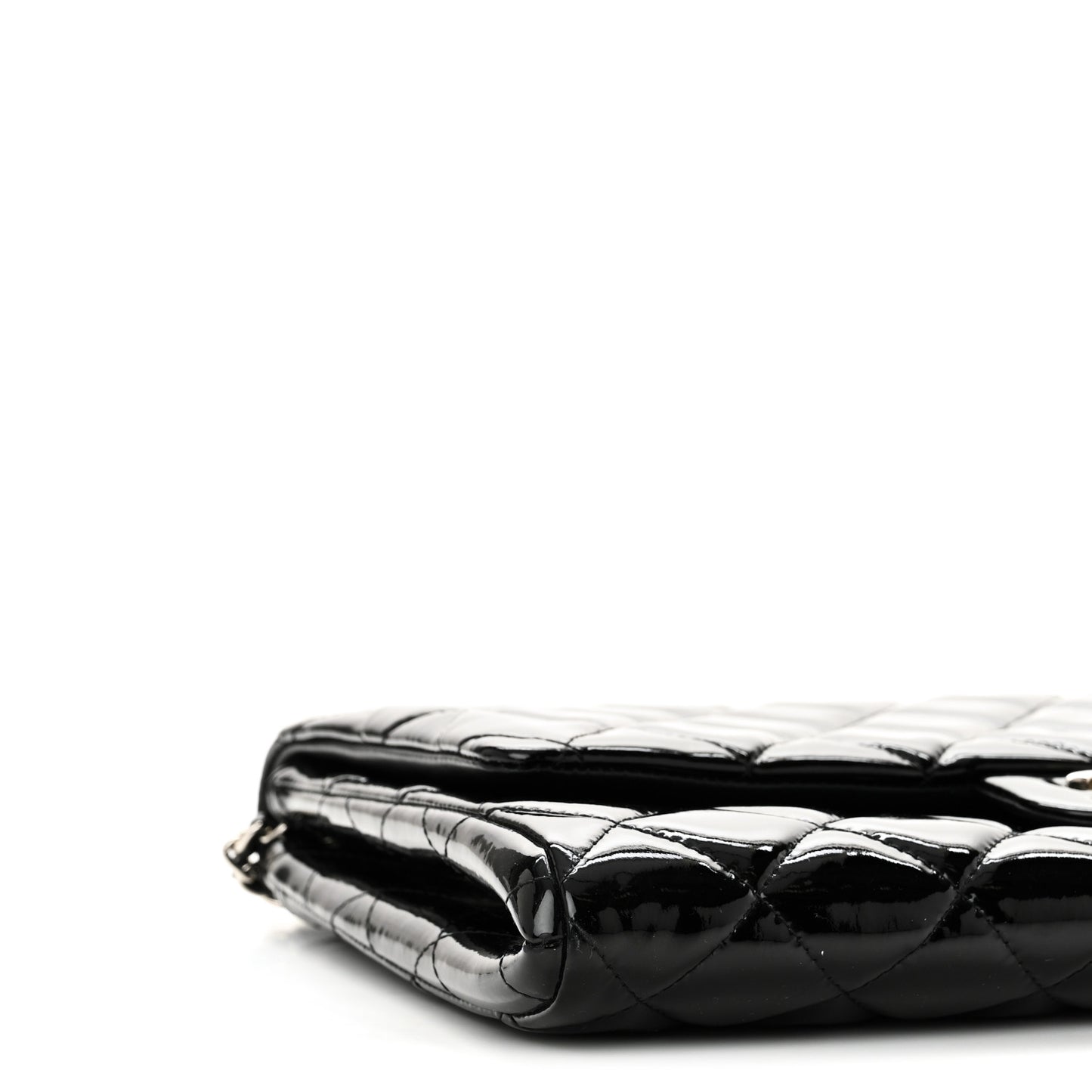 Patent Quilted Clutch with Chain Flap Black