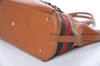 Gucci Calfskin Web Medium Heritage Tote Tan 17 of 25